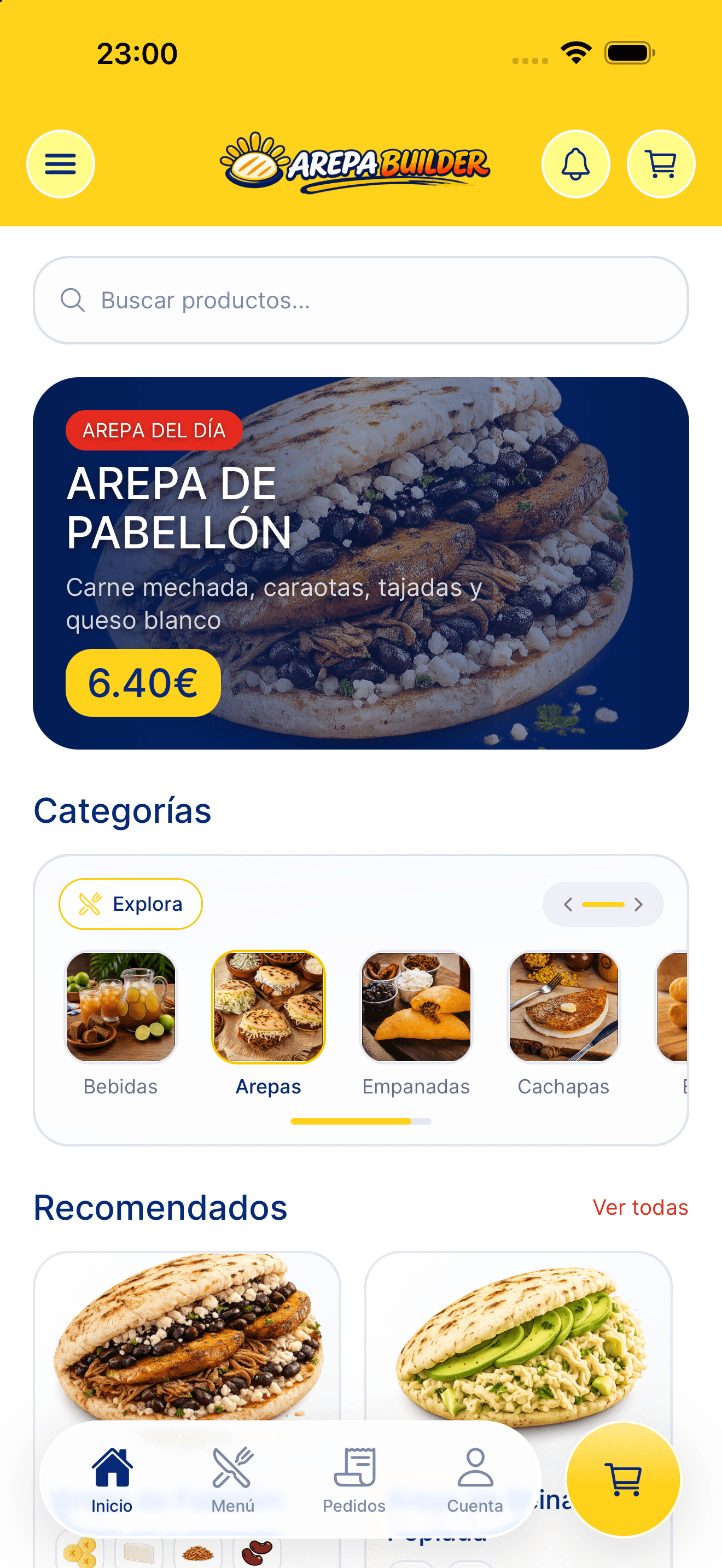 Inicio de la aplicación Arepa Builder