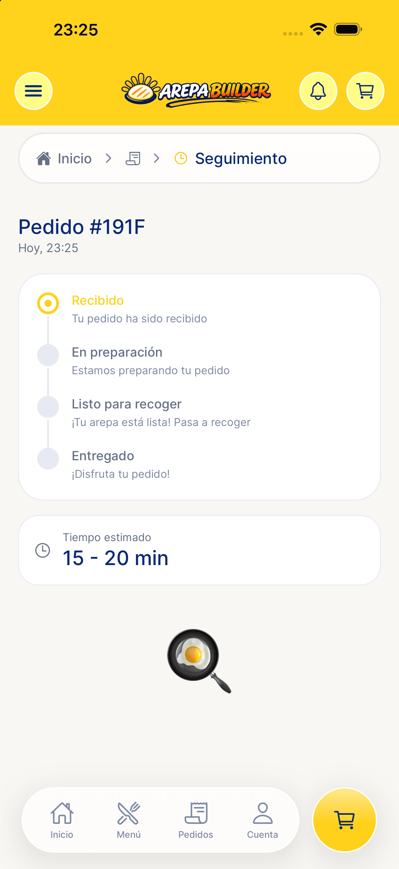 Pantalla de seguimiento del pedido en tiempo real